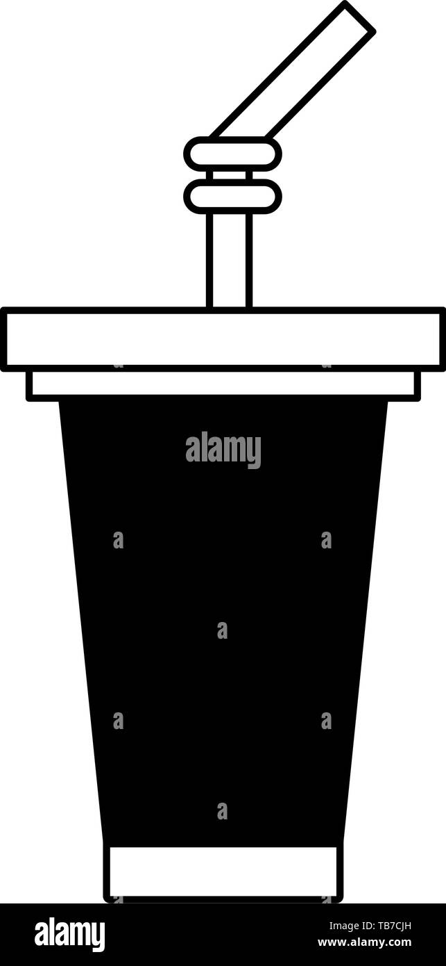 Soda Schale mit Stroh Karikatur in Schwarz und Weiß isoliert Stock Vektor