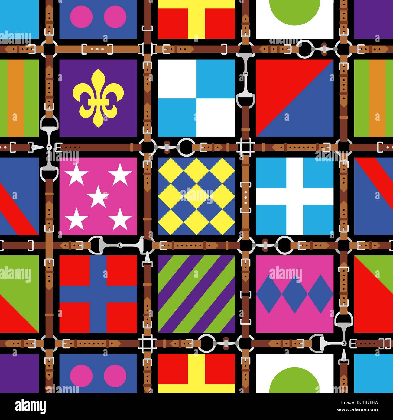 Nahtlose Muster. Print jockey Uniform. Leder Reiten tack Werkzeug. Pferdesport. Traditionelles Design. Seide. Pferderennen. Vector Illustration Stock Vektor