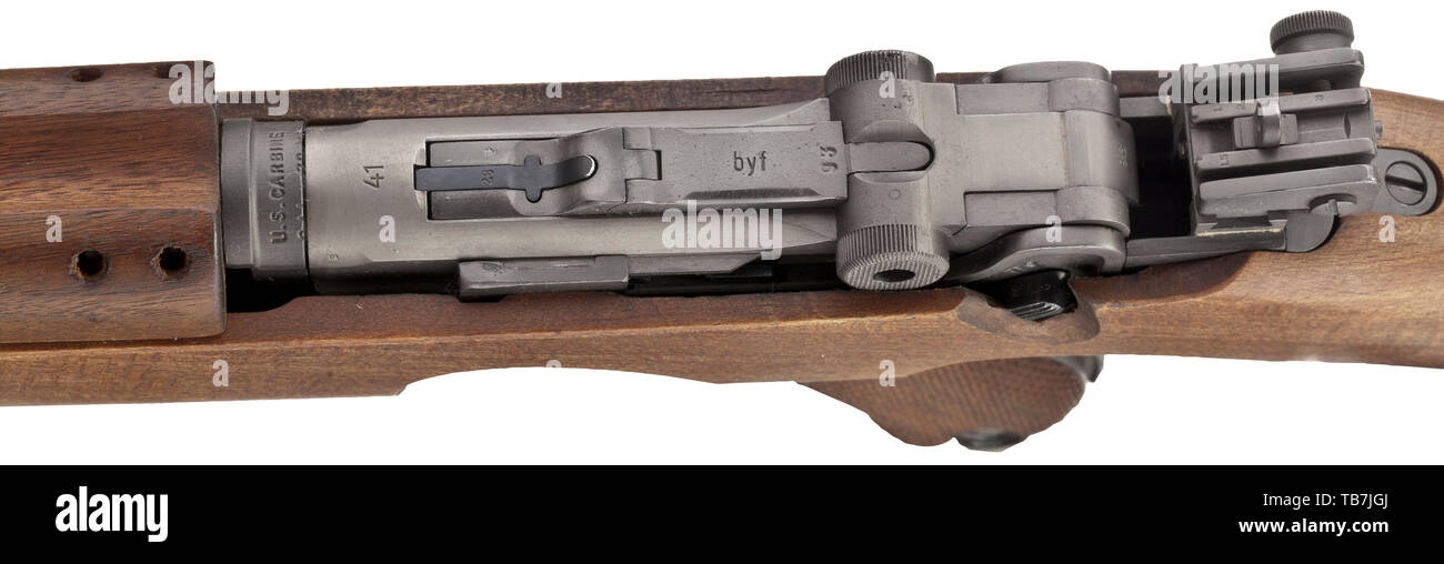 Eine Luger M1 Carbine, Prototyp von Herbert Werle, Cal. 9 mm Parabellum, nein. 4793. Deutsche Nachweis mark 2012. Kombination von US-amerikanischen Aktien, Sehenswürdigkeiten und Armaturen wie mit Karabiner, Action und Grip Frame als mit Pistole 08. Metallteile phosphatiert grau-grün. Waffe in neuem Zustand. Gesamtlänge: 90 cm. Ein wirklich vorzügliches Stück. Erwerbsscheinpflichtig. Zivile Langwaffen, Waffe, Waffen, Waffen, Waffen, arm, historischen, historischen des 20. Jahrhunderts, Additional-Rights - Clearance-Info - Not-Available Stockfoto
