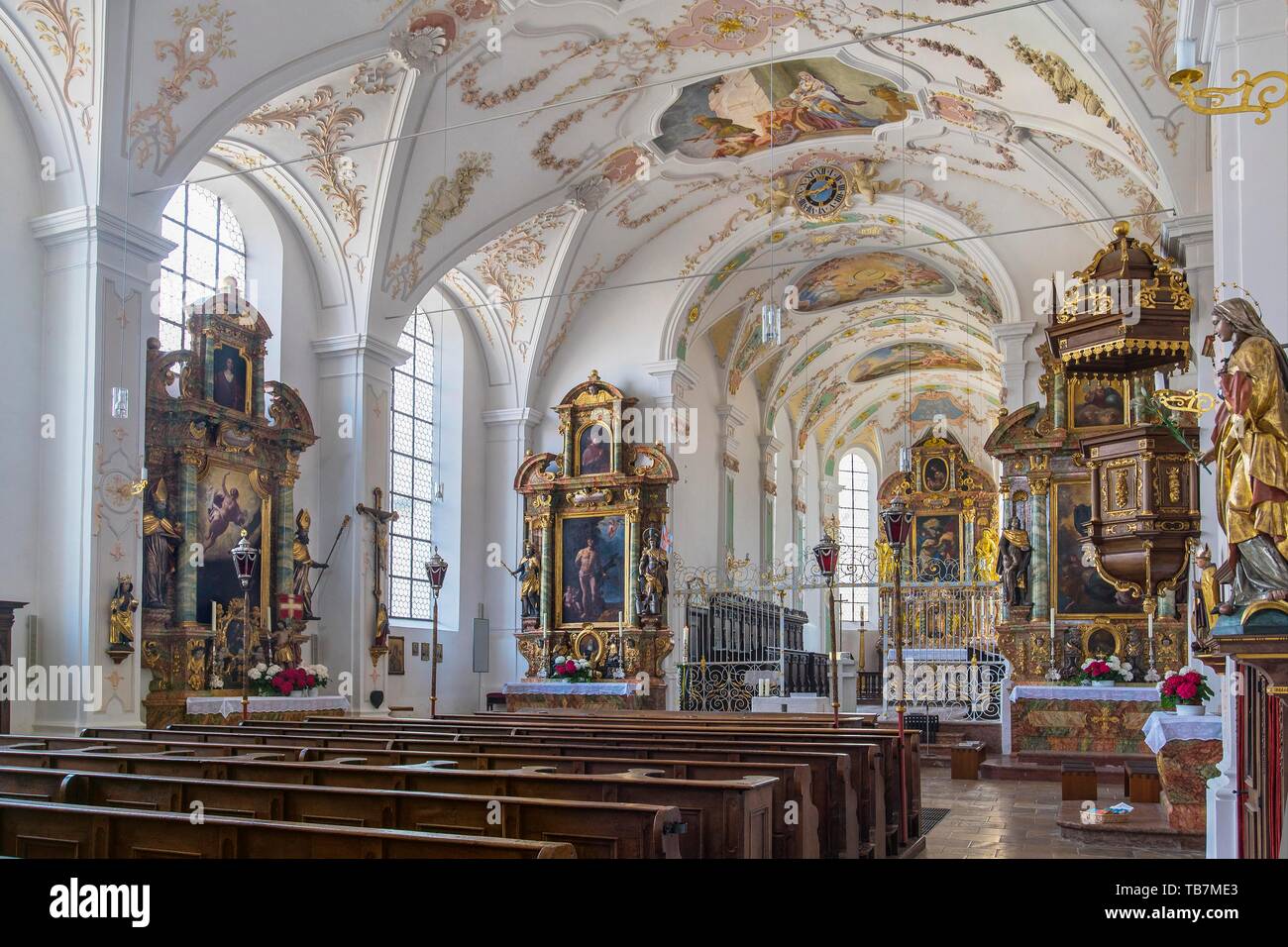 Interieur, Klosterkirche St. Johann Baptist, in der Nähe von tuntenhausen Beyharting, Oberbayern, Bayern, Deutschland Stockfoto