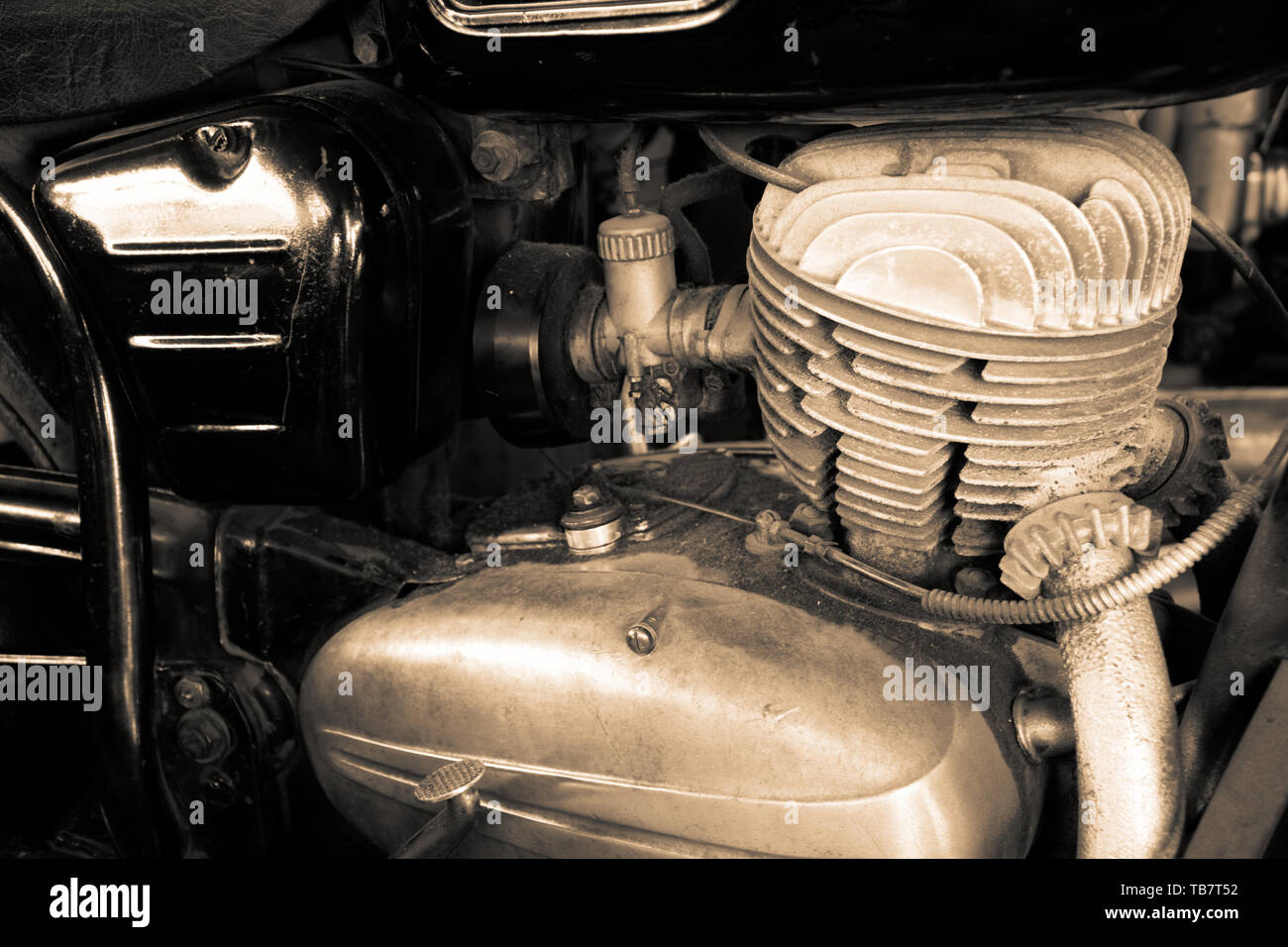 Altes Motorrad Motor Motor in vintage Foto. Stockfoto