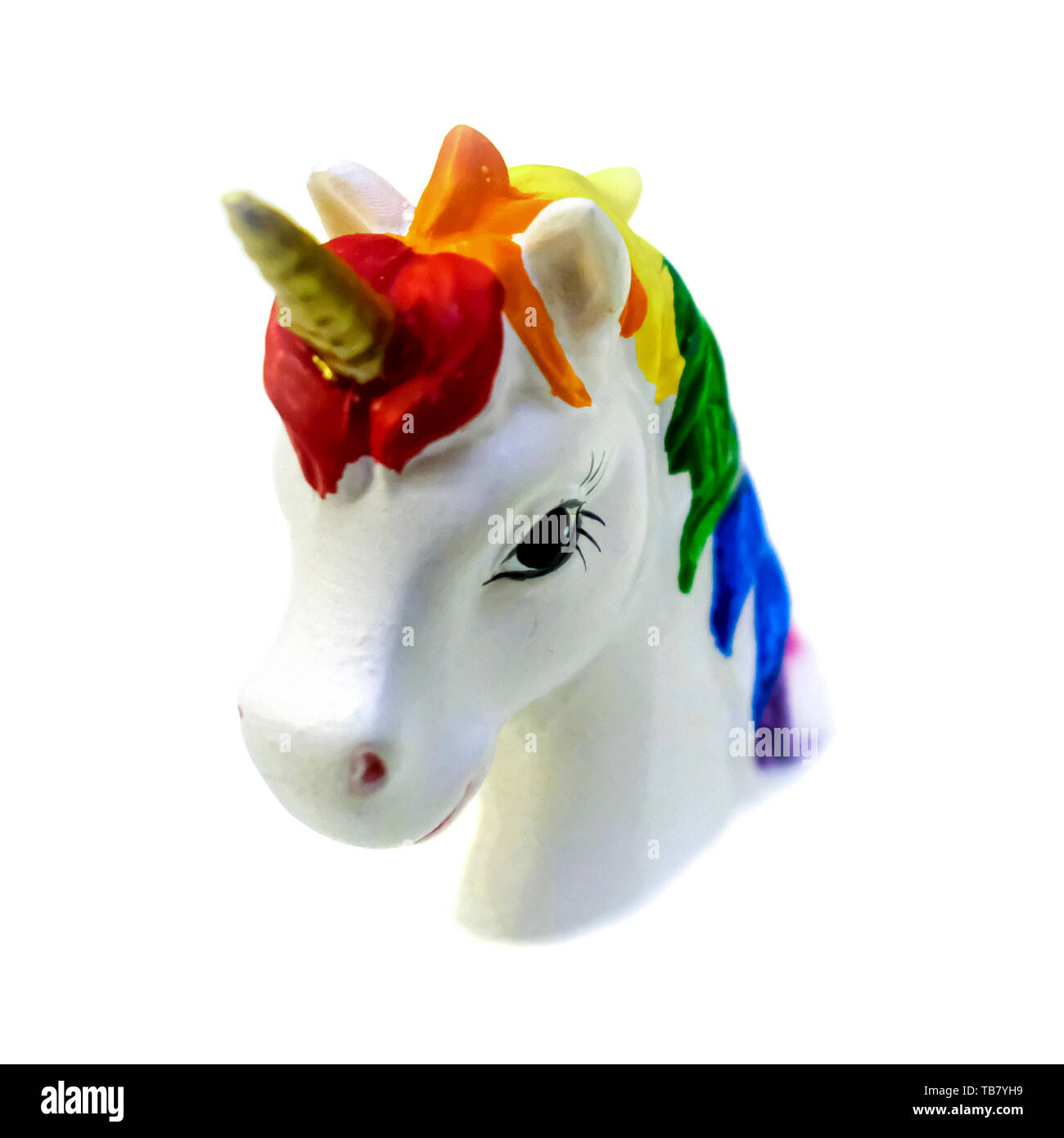 Bunte unicorn Toy mit Golden Horn auf Weiß Stockfoto