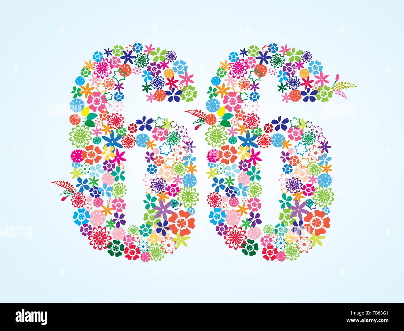 Vektor Bunte, mit Blumenmustern 66 Anzahl Design isoliert auf weißem Hintergrund. Blumen Anzahl 60 6 Vector Schriftbild. Stockfoto