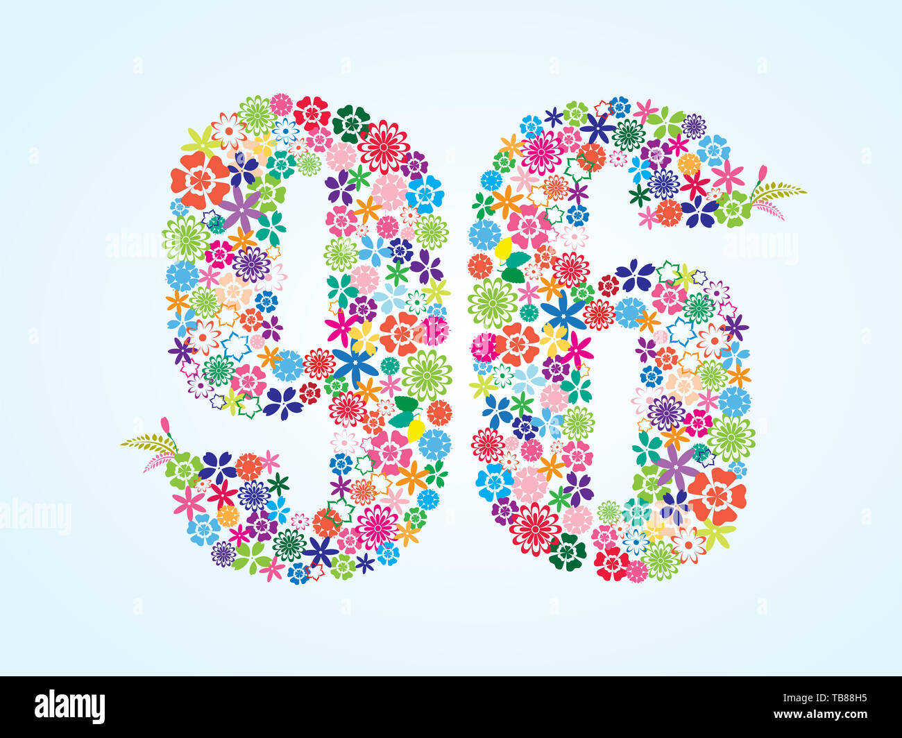Vektor Bunte, mit Blumenmustern 96 Anzahl Design isoliert auf weißem Hintergrund. Blumen Anzahl 90 6 Vector Schriftbild. Stockfoto