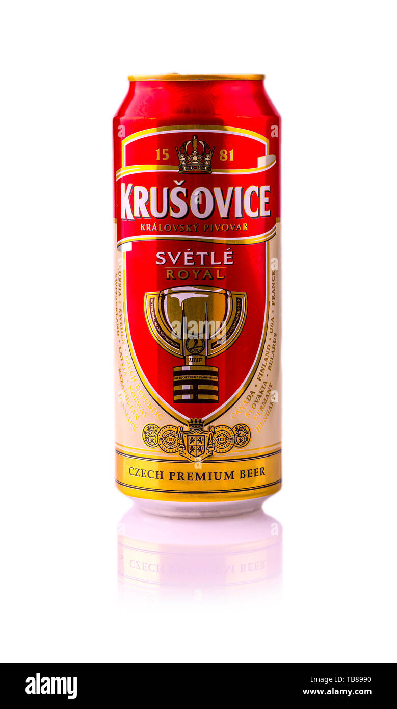 Chisinau, Moldawien Januar 28, 2017: krusovice Bier. Krusovice Imperial (12 Grad) ist an der Krusovice Brauerei 30 km westlich von Prag gebraut. Dieses Bier Stockfoto