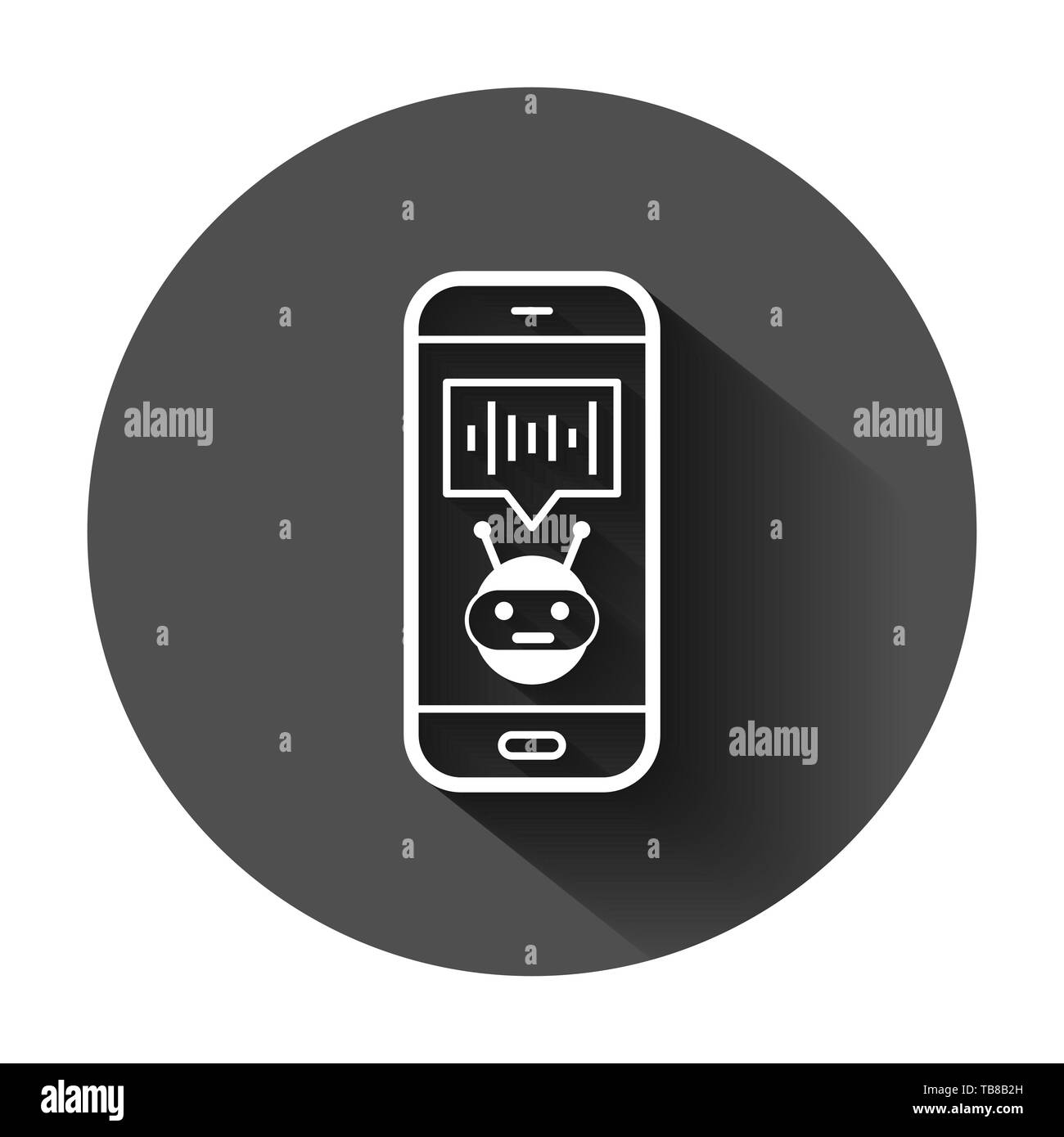 Voice Assistant auf dem Smartphone Symbol im flachen Stil. Ton aufnehmen Vector Illustration auf schwarzen Hintergrund mit langen Schatten. Chat Anerkennung busine Stock Vektor