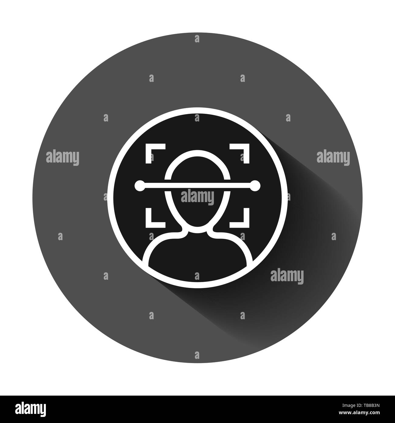Gesicht Symbol im flachen Stil. Gesichtsbehandlung id Vector Illustration auf schwarzen Hintergrund mit langen Schatten. Identifizierung Algorithmus Geschäftskonzept. Stock Vektor