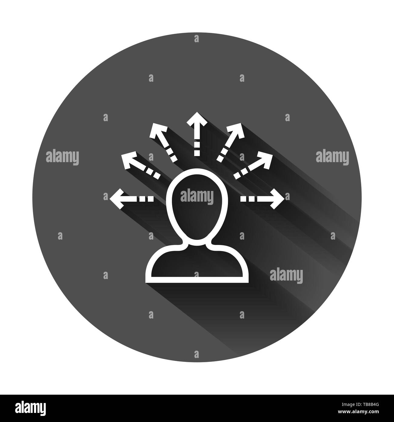 Sinnesbewußtseins Symbol im flachen Stil. Idee, menschliche Vector Illustration auf schwarzen Hintergrund mit langen Schatten. Kunden Gehirn Geschäftskonzept. Stock Vektor