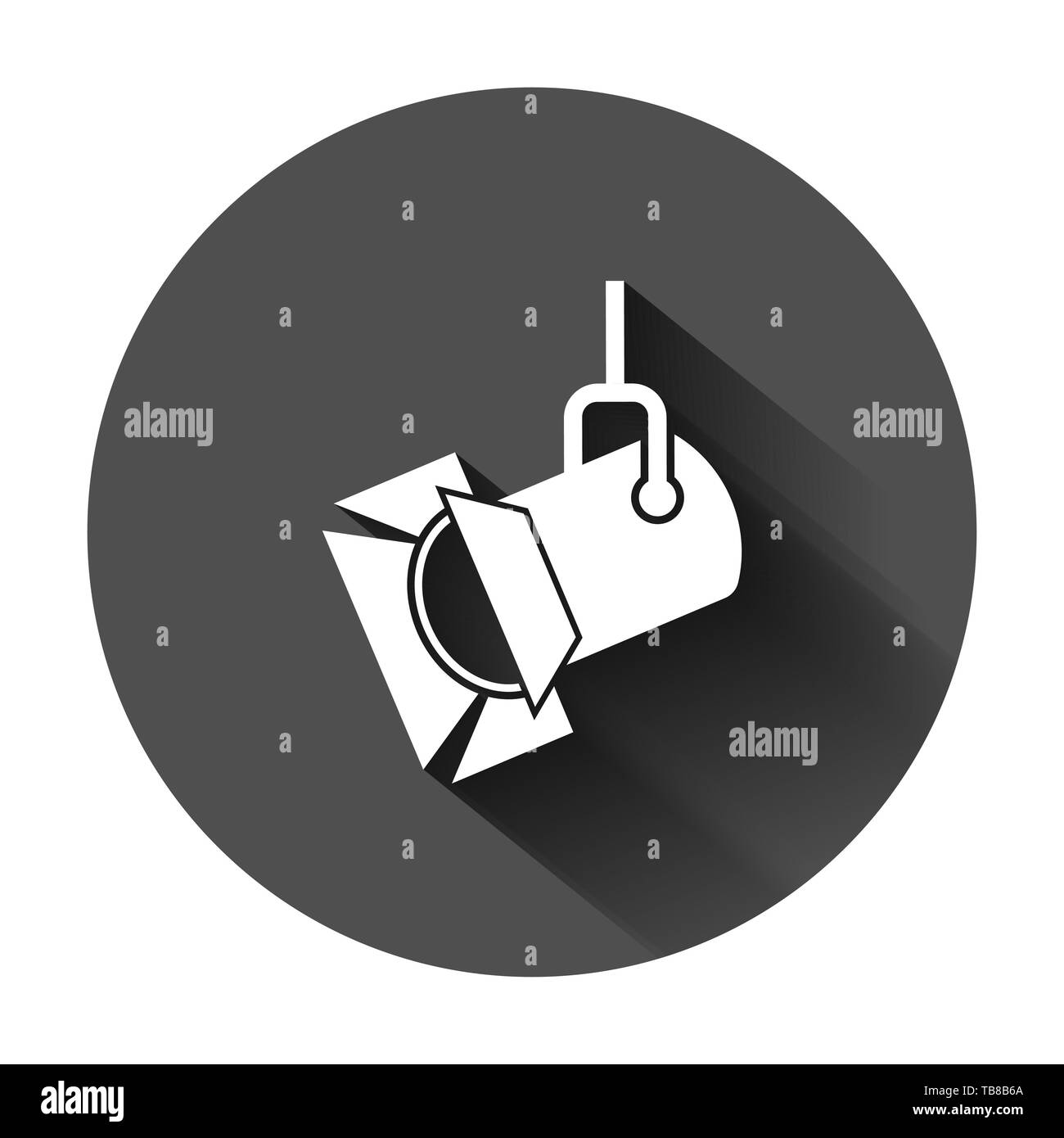 Symbol "Spotlight" im flachen Stil. Lampe Vector Illustration auf schwarzen Hintergrund mit langen Schatten. Taschenlampe Geschäftskonzept. Stock Vektor