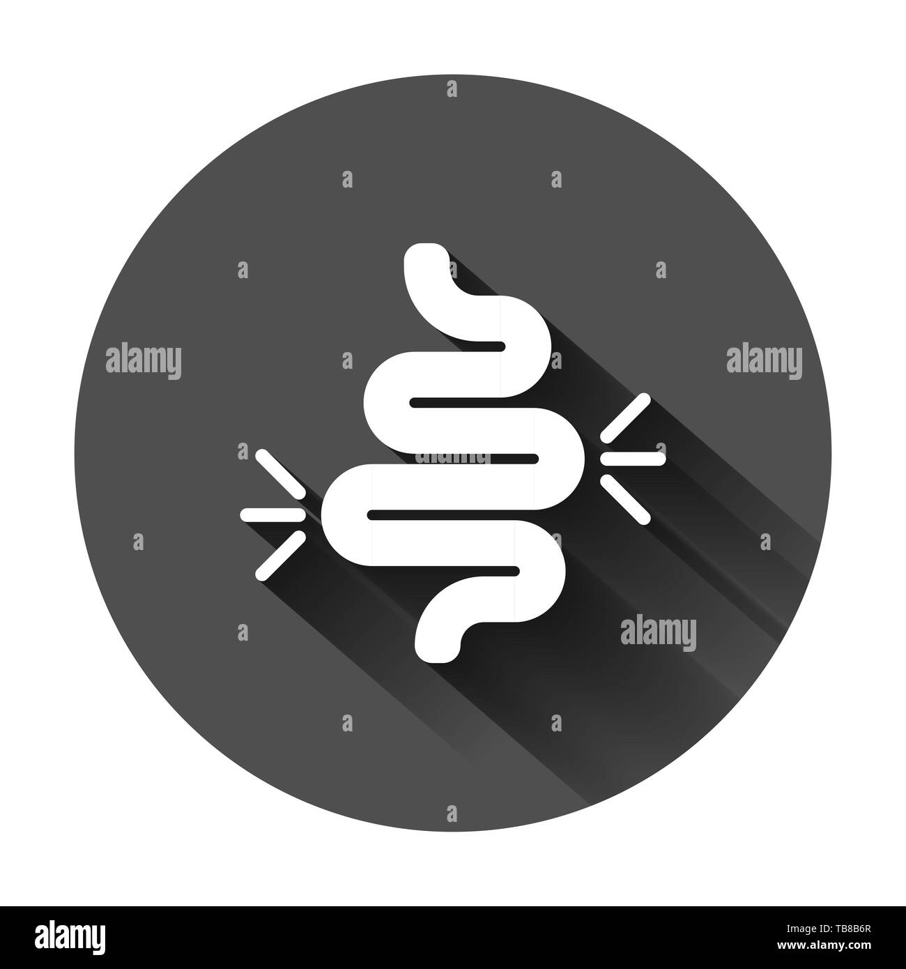 Darm Verstopfung Symbol im flachen Stil. Colitis Vector Illustration auf schwarzen Hintergrund mit langen Schatten. Magen Geschäftskonzept. Stock Vektor