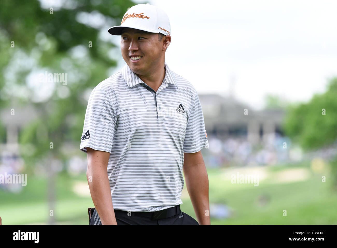 Mai 30, 2019: David Lipsky Chats mit seinem Caddy in der ersten Runde spielen am Memorial Day 2019 Turnier durch Allgemein bei Muirfield Village Golf Club in Dublin, OH vorgestellt. Austyn McFadden/CSM Stockfoto