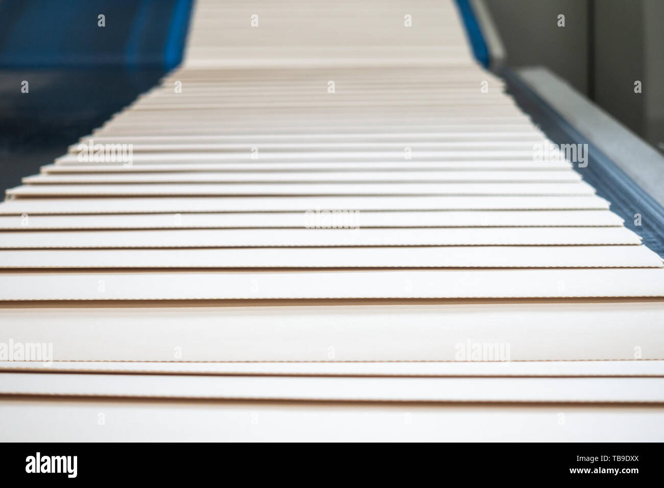 Gefaltetes Papier Signaturen aus der Maschine Förderband Drucken Industrial Stockfoto