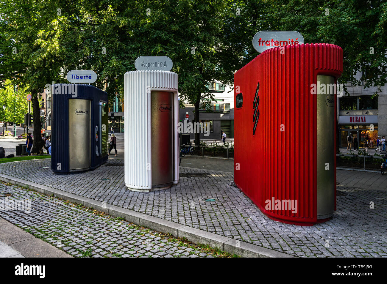 Öffentliche Toiletten in Spikersuppa Oslo City Center am Park, August 2018 Stockfoto