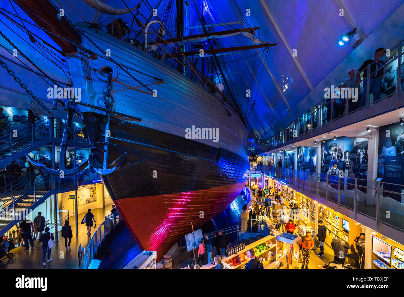 Die Fram Schiff von norwegischen Forschern verwendet erhalten bleibt intakt im Fram Museum (Frammuseet). Oslo, Norwegen, August 2018 Stockfoto