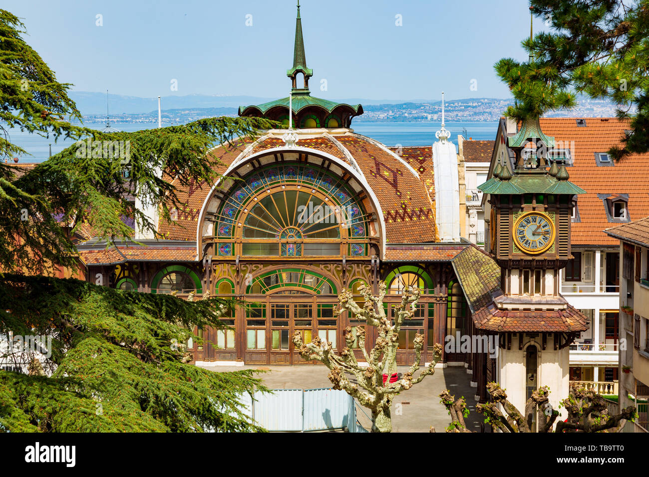 Historischen Jugendstilvilla Pumpenhaus Mineralwasser in Evian-les-Bains Stadt in Frankreich Stockfoto