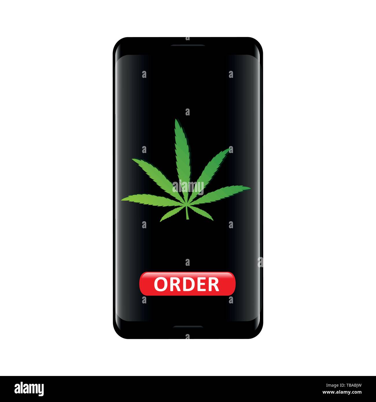 Um Cannabis online via Smartphone App auf weißem Hintergrund Vektor-illustration EPS 10 isoliert Stock Vektor