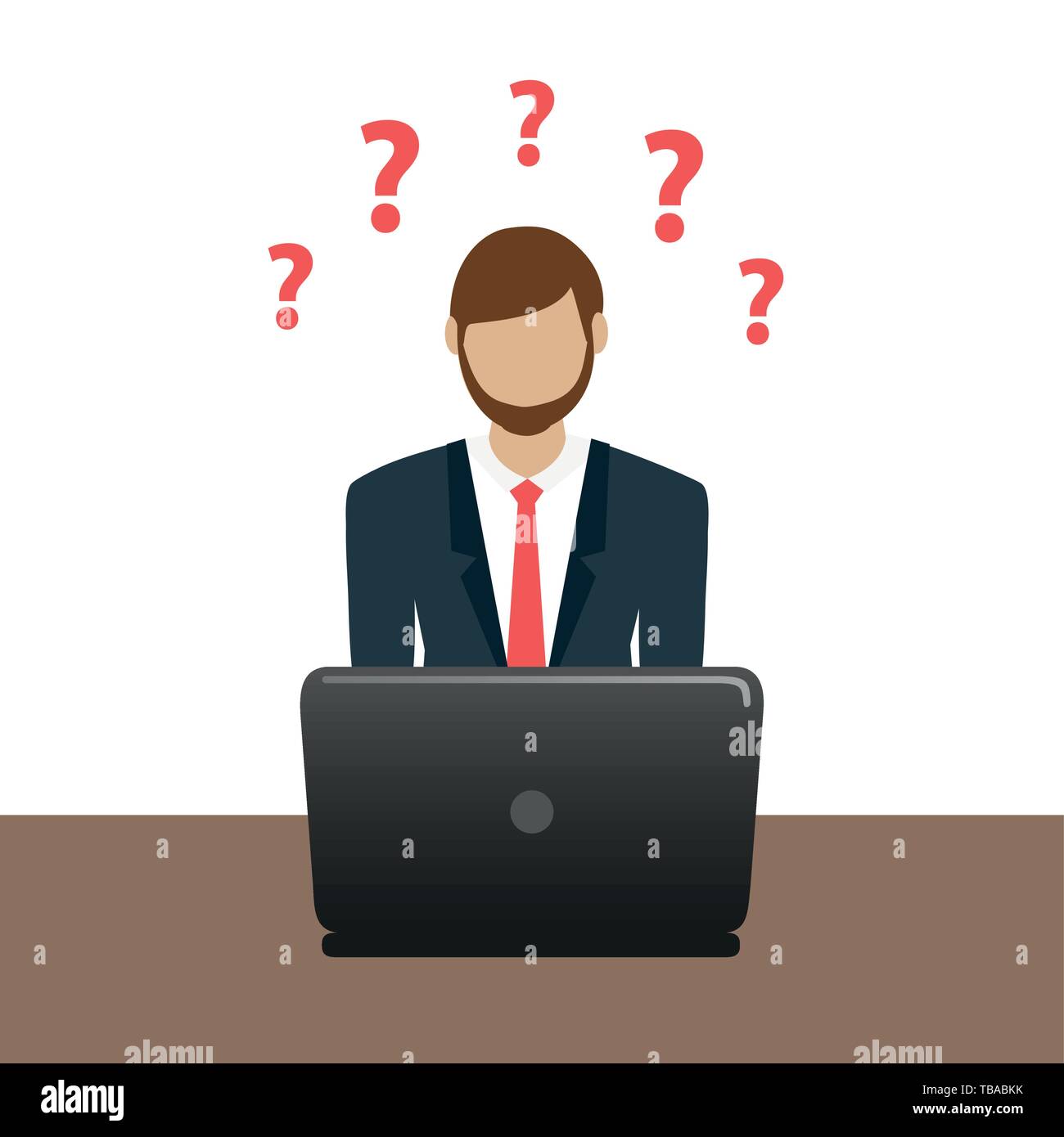 Business Mann auf dem Laptop hat viele Fragen Vektor-illustration EPS 10. Stock Vektor
