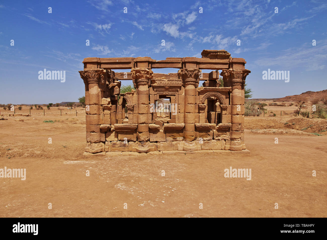 Die Ruinen eines alten ägyptischen Tempel in der Wüste des Sudan, Nubien Stockfoto
