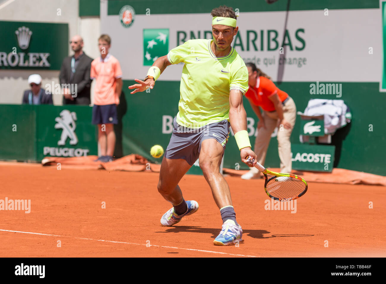 Rafael Nadal aus Spanien während 9 Tag der French Open am 29. Mai 2019 in Paris, Frankreich Stockfoto