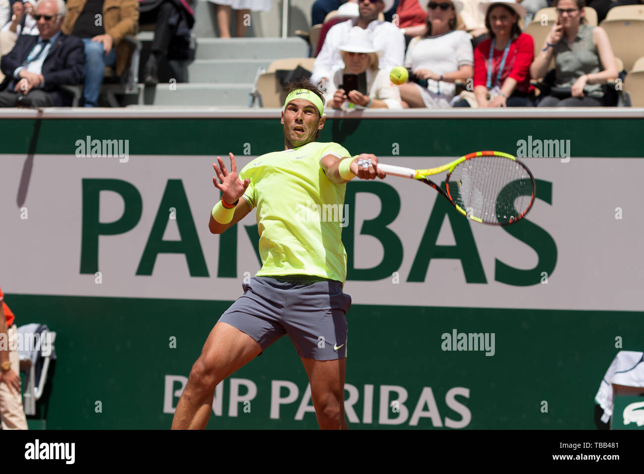 Rafael Nadal aus Spanien während 9 Tag der French Open am 29. Mai 2019 in Paris, Frankreich Stockfoto