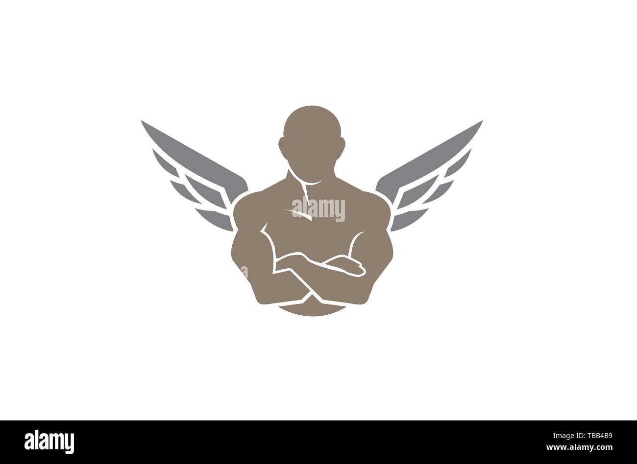 Kreative Fitnessstudio bodybuilder Körper Wing Logo Design Symbol Vektor Illustration Stock Vektor