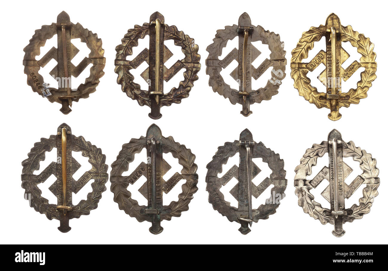 Nazi-deutschland, Sturmabteilung (SA), Abzeichen, SA Sport Abzeichen, verschiedene Typen, goldene Ehrennadel "Oberste SA-Führung" (obersten SA-Befehl), Rückwärts, Editorial-Use - Nur Stockfoto