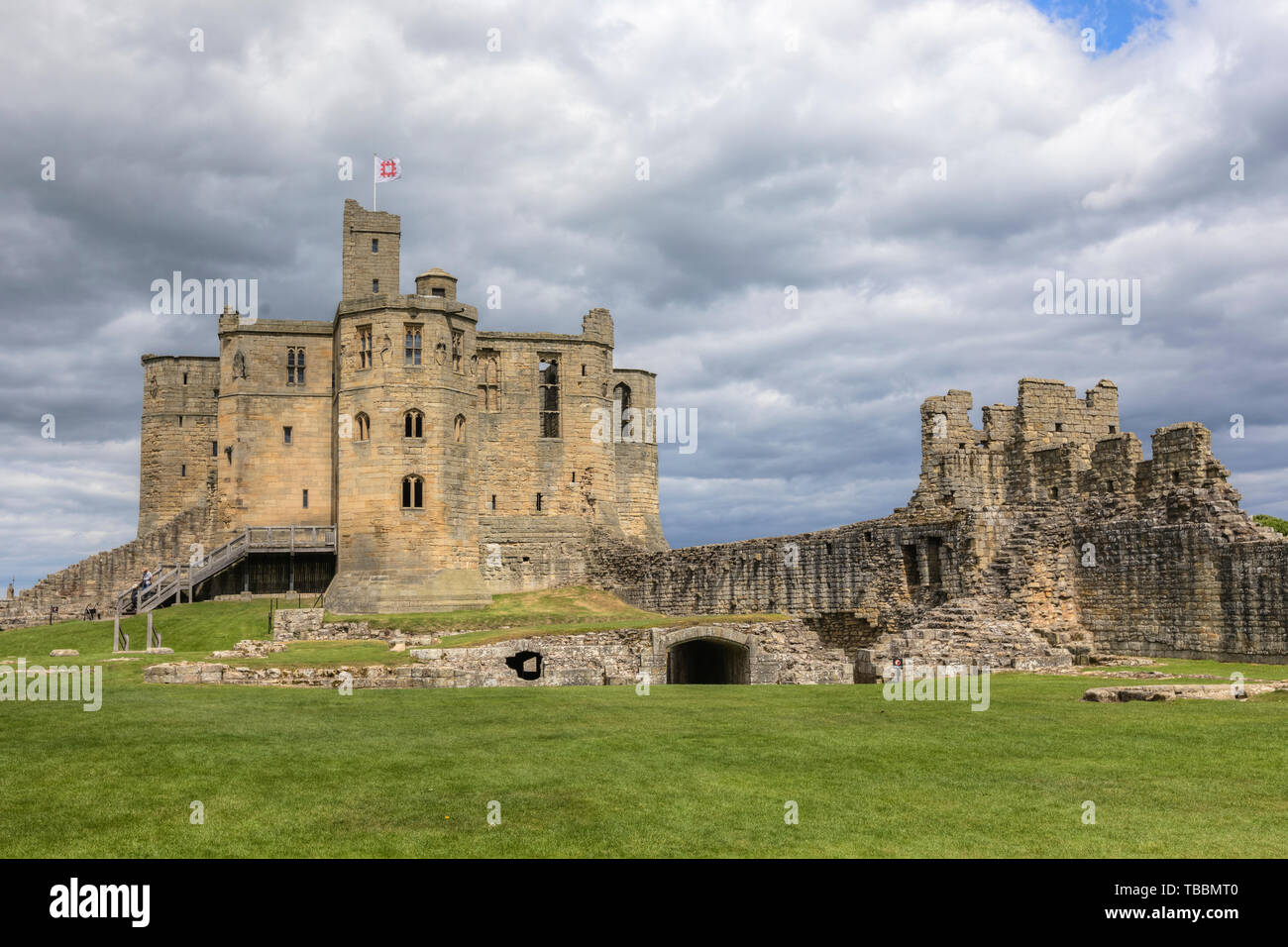 Warkworth Castle, Northumberland, Großbritannien, Europa Stockfoto