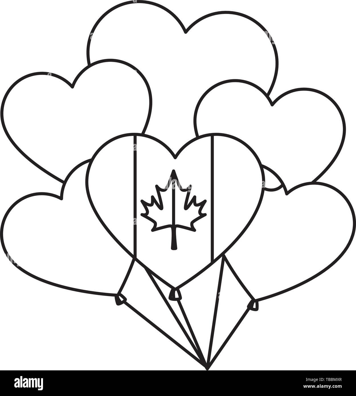 Luftballons Helium mit kanadischen Flagge und Herzform Stock Vektor