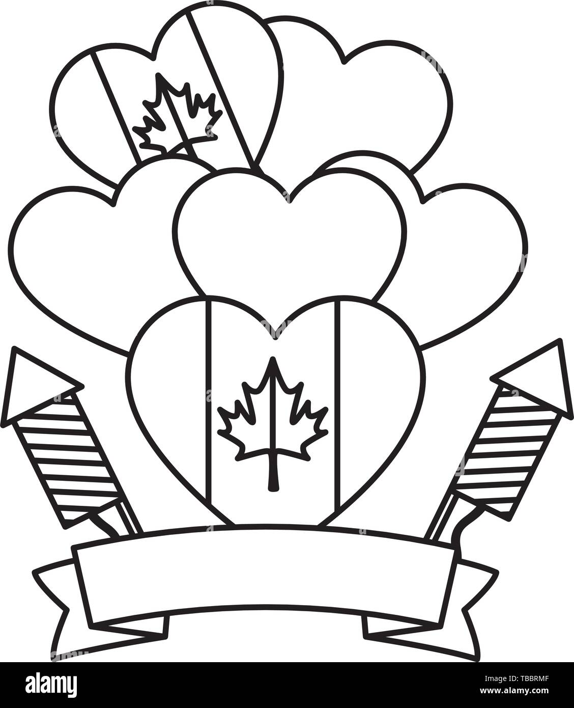 Luftballons Helium mit kanadischen Flagge und Feuerwerk Raketen Stock Vektor