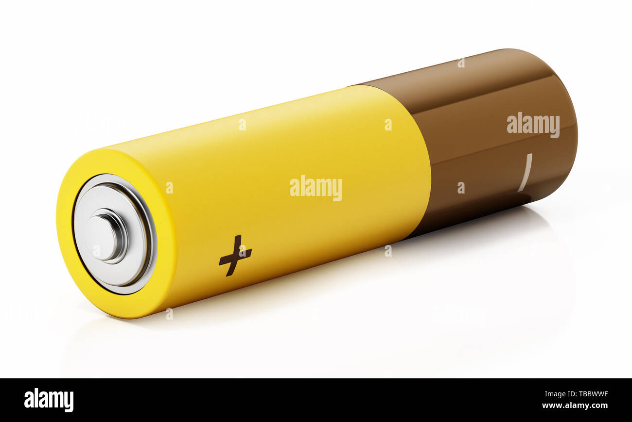 Generische AA-Batterie auf weißem Hintergrund. 3D-Darstellung. Stockfoto