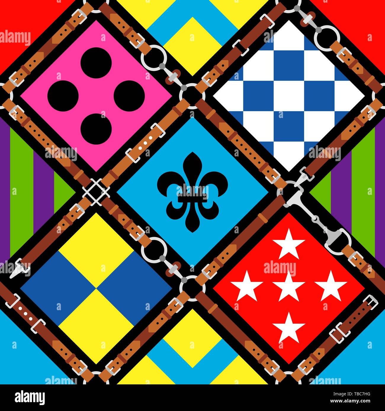 Nahtlose Muster jockey Uniform. Traditionelles Design. Seide. Kabelbaum, Zaum, Kabelbaum, Gürtel. Pferderennen. Vector Illustration Stock Vektor