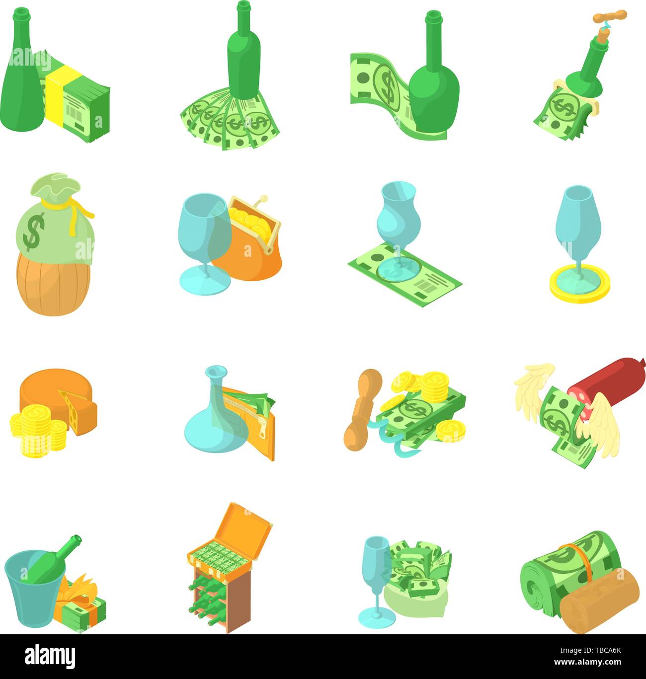 Wein business Icons Set, isometrische Stil Stock Vektor