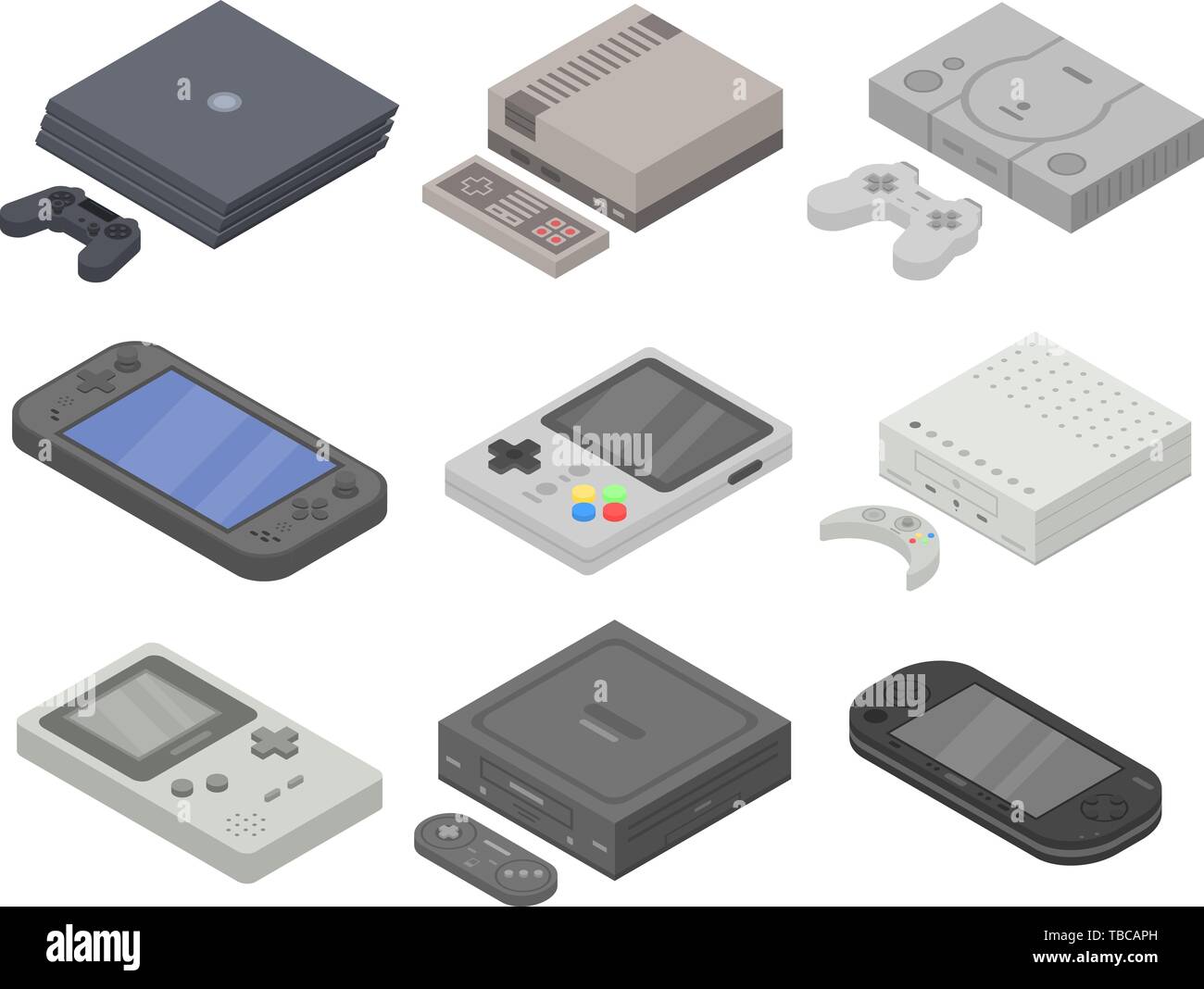 Konsole Symbole gesetzt, isometrische Stil Stock Vektor