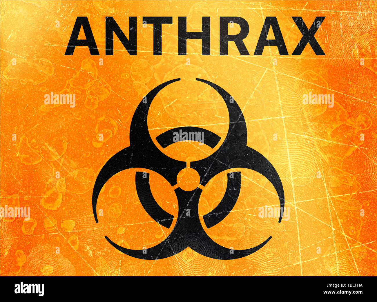 Hinweisschild auf das Vorhandensein von BIOHAZARDS, beziehen sich auf biologische Substanzen, die eine Gefahr für die Gesundheit der lebenden Organismen darstellen. Anthrax Stockfoto