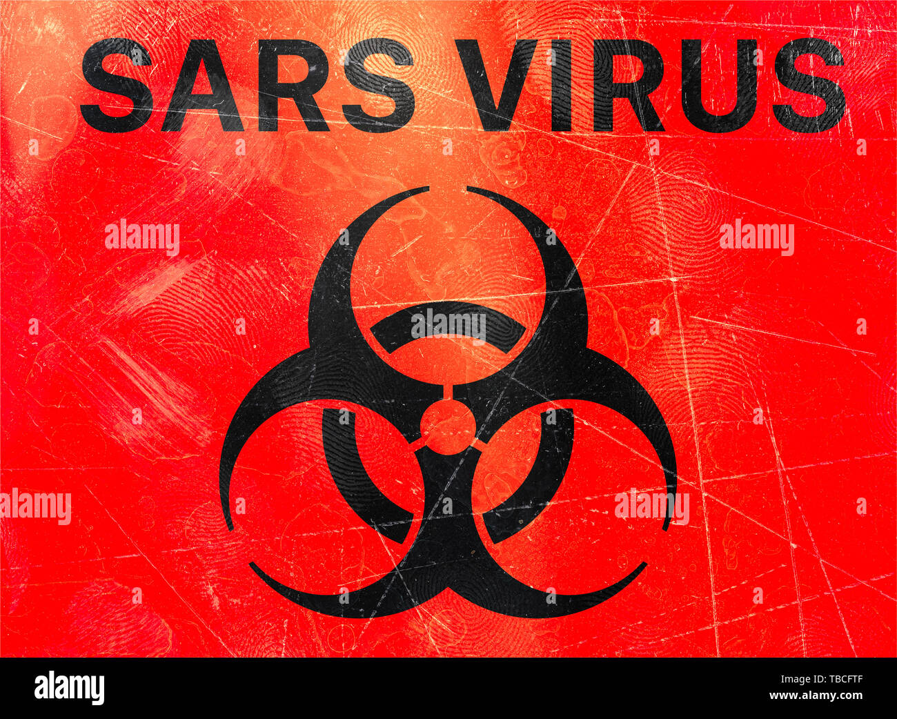 Hinweisschild auf das Vorhandensein von BIOHAZARDS, beziehen sich auf biologische Substanzen, die eine Gefahr für die Gesundheit der lebenden Organismen darstellen. Sars-Virus Stockfoto