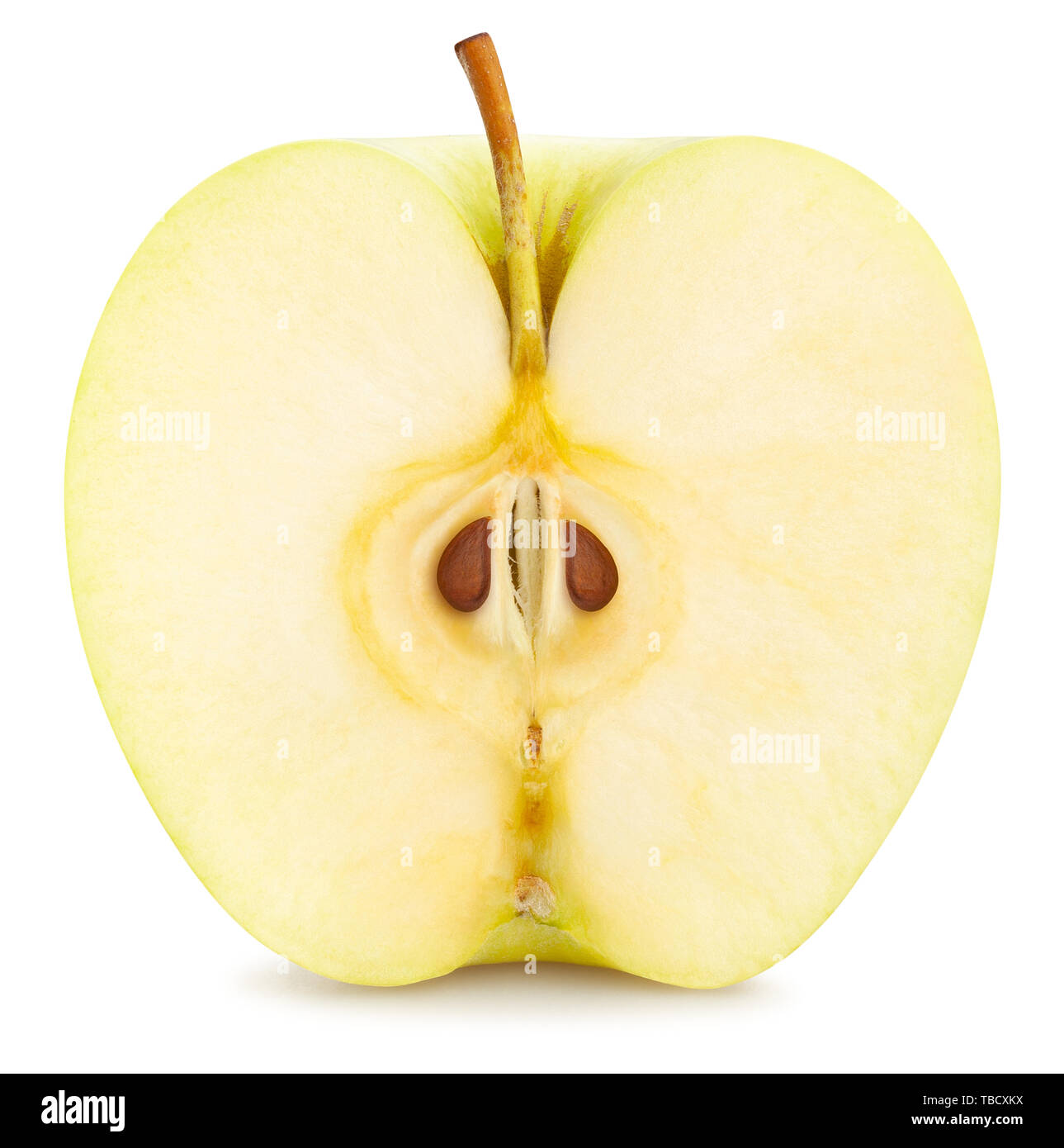 In Scheiben geschnitten green apple Pfad isoliert auf weißem Stockfoto