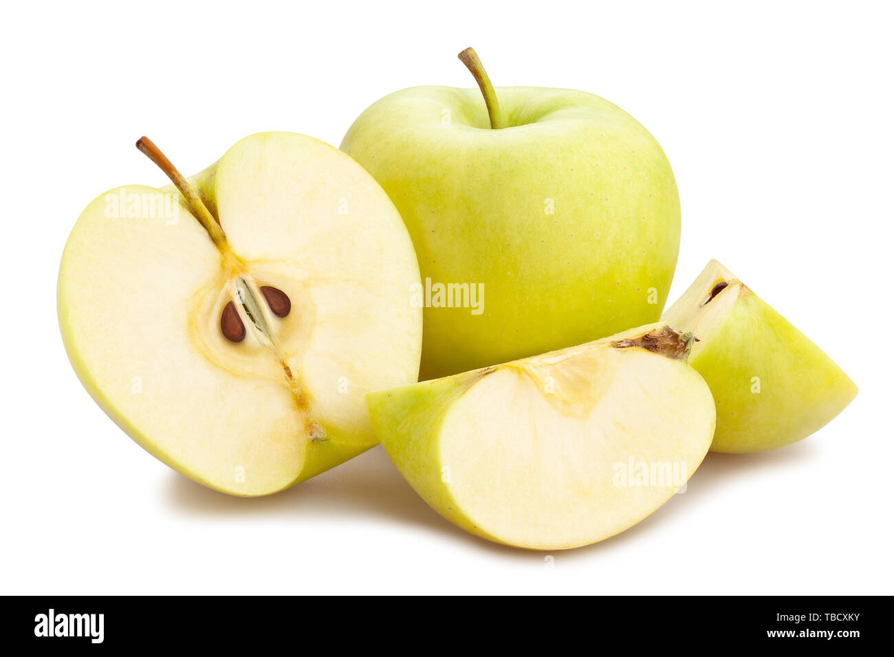 In Scheiben geschnitten green apple Pfad isoliert auf weißem Stockfoto