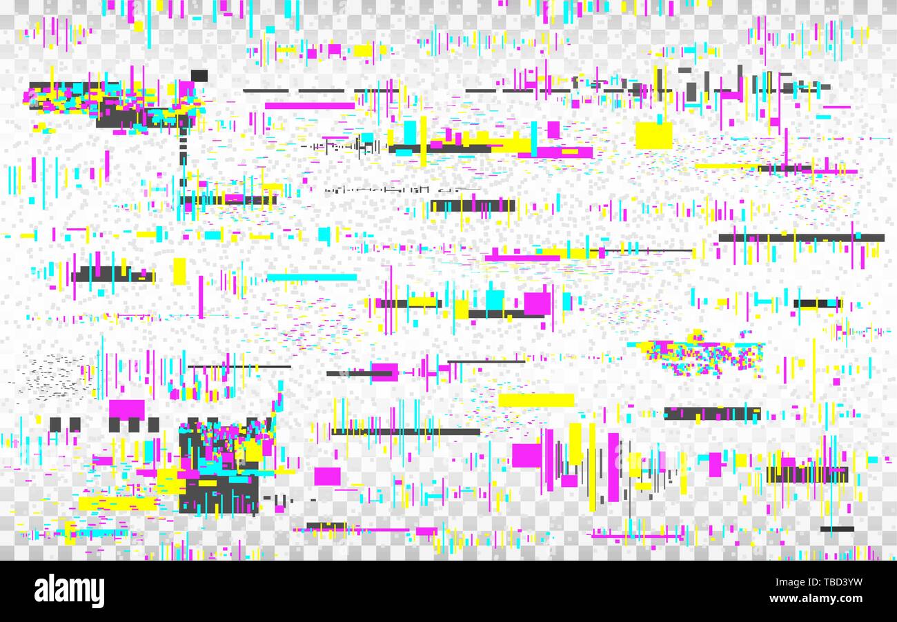 Glitch vhs Hintergrund. Farbe Verzerrungen auf transparentem Hintergrund. Digitale abstrakte Geräusche. Glitched Textur. Fernsehen kein Signal. Video fehler Template Stock Vektor