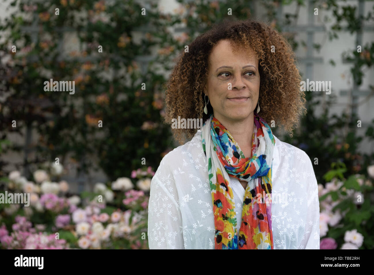 Die Hay Festival, Heu auf Wye, Wales, Großbritannien, Samstag, 01. Juni 2019. Bernadine Evaristo, preisgekrönter Autor von acht Büchern von Fiktion und vers Fiktion, Professor für Kreative an der Brunel University in London und Stellvertretende Vorsitzende der Königlichen Gesellschaft von Literatur schreiben. Das Festival, der nun in seinem 32. Jahr, jährlich in der kleinen Stadt Heu am Wye an der Grenze zu Wales - England, zieht die besten Schriftsteller, Politiker und Intellektuelle aus der ganzen Welt für 10 Tage von Gesprächen und Diskussionen, feiern die Besten des geschriebenen Wortes und kritische Debatte Foto © Keith Morris/Alamy leben Nachrichten Stockfoto