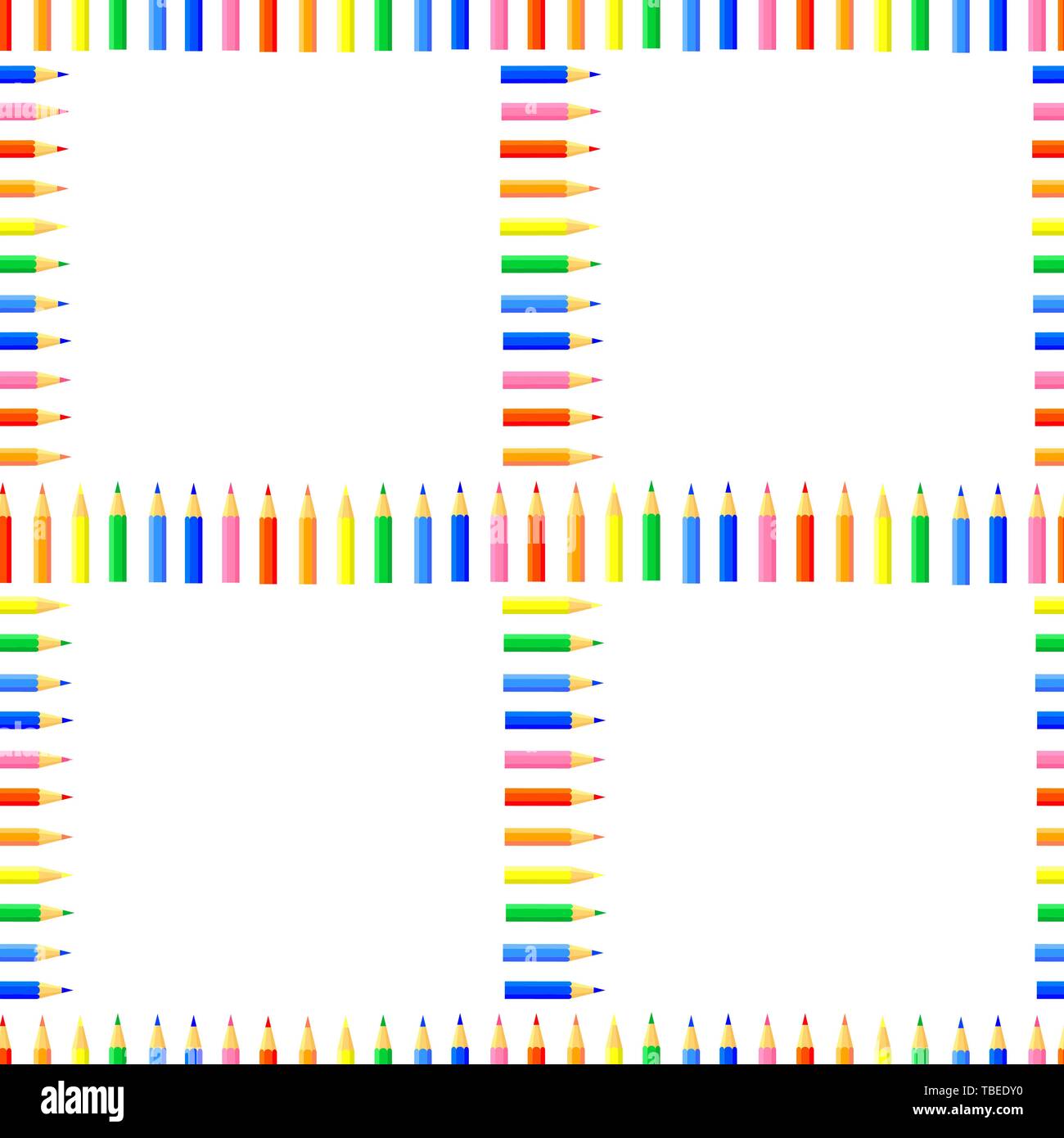 Vektor farbige nahtlose Muster. Reihen von Buntstifte, die Quadrate bilden. Guter Hintergrund Website für Künstler, Stoffe, Kinder. Stock Vektor