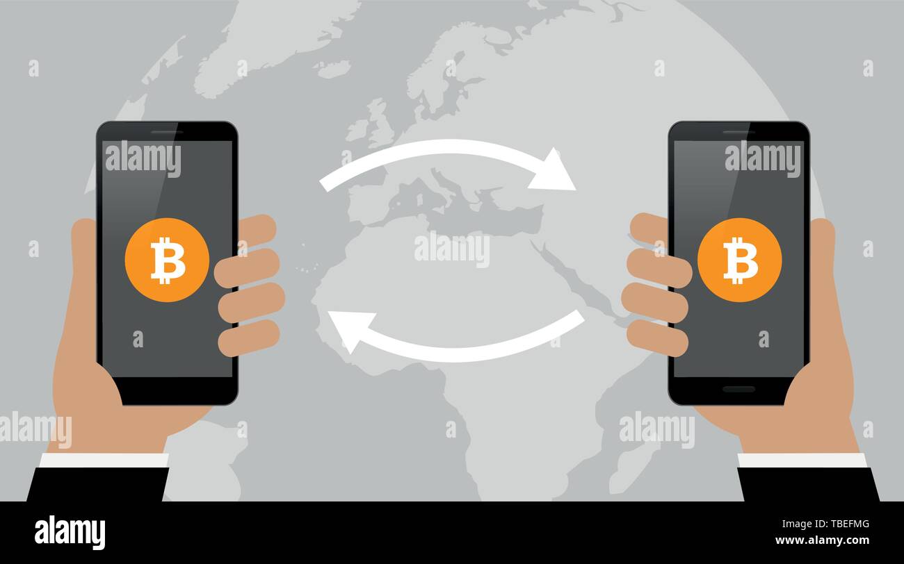 Bitcoin Austausch rund um die Welt mobile Banking Konzept der cryptocurrency Technologie Vektor-illustration EPS 10. Stock Vektor