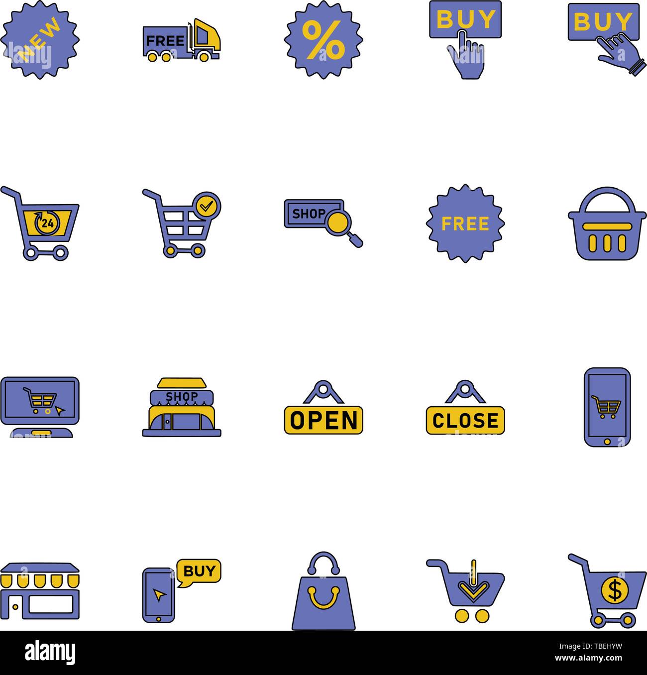 Shopping und E-commerce Icon Set - Warenkorb Anmelden lineare füllen Stock Vektor