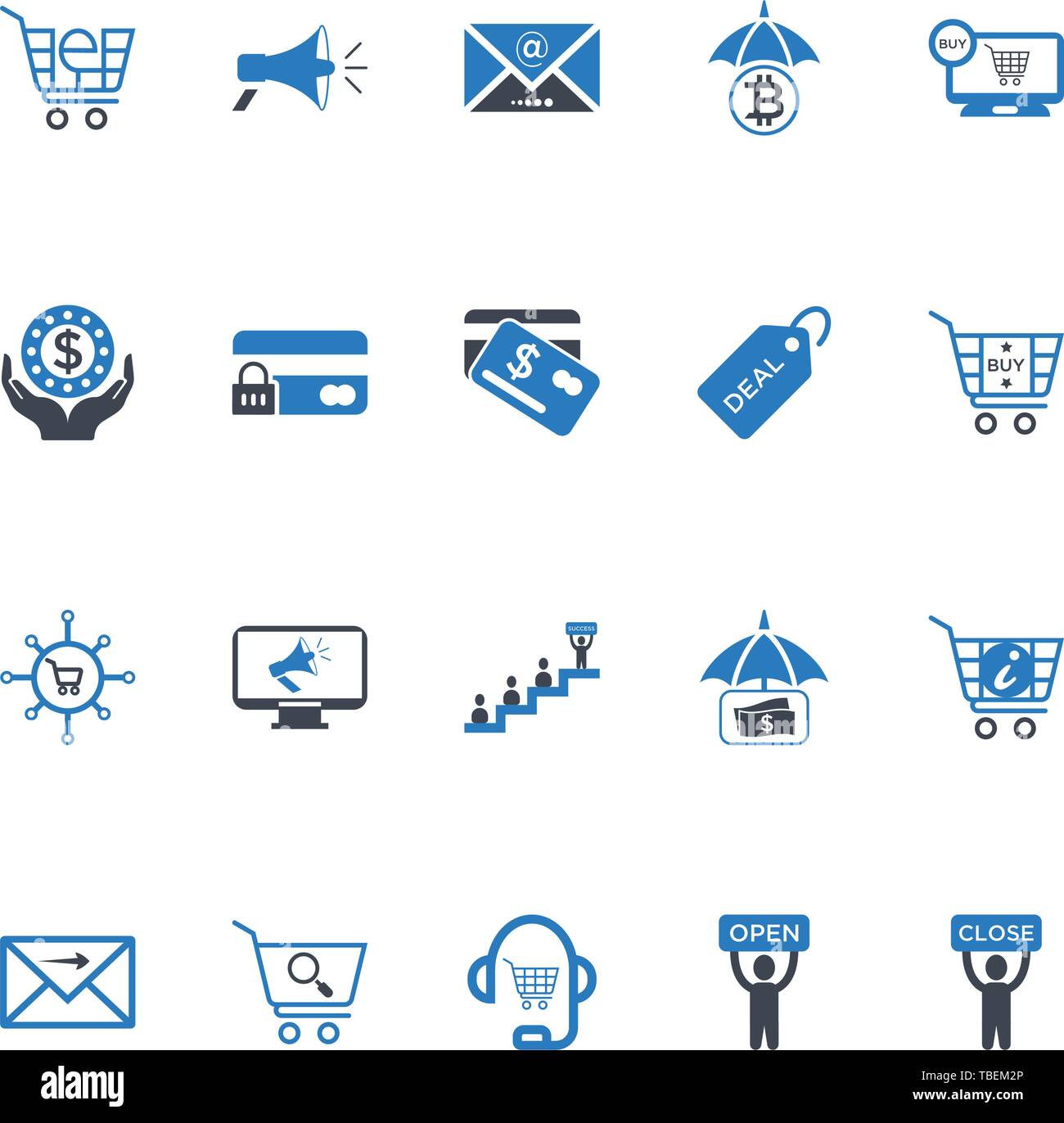 E-commerce Icons Vektor einrichten - Blau Stock Vektor