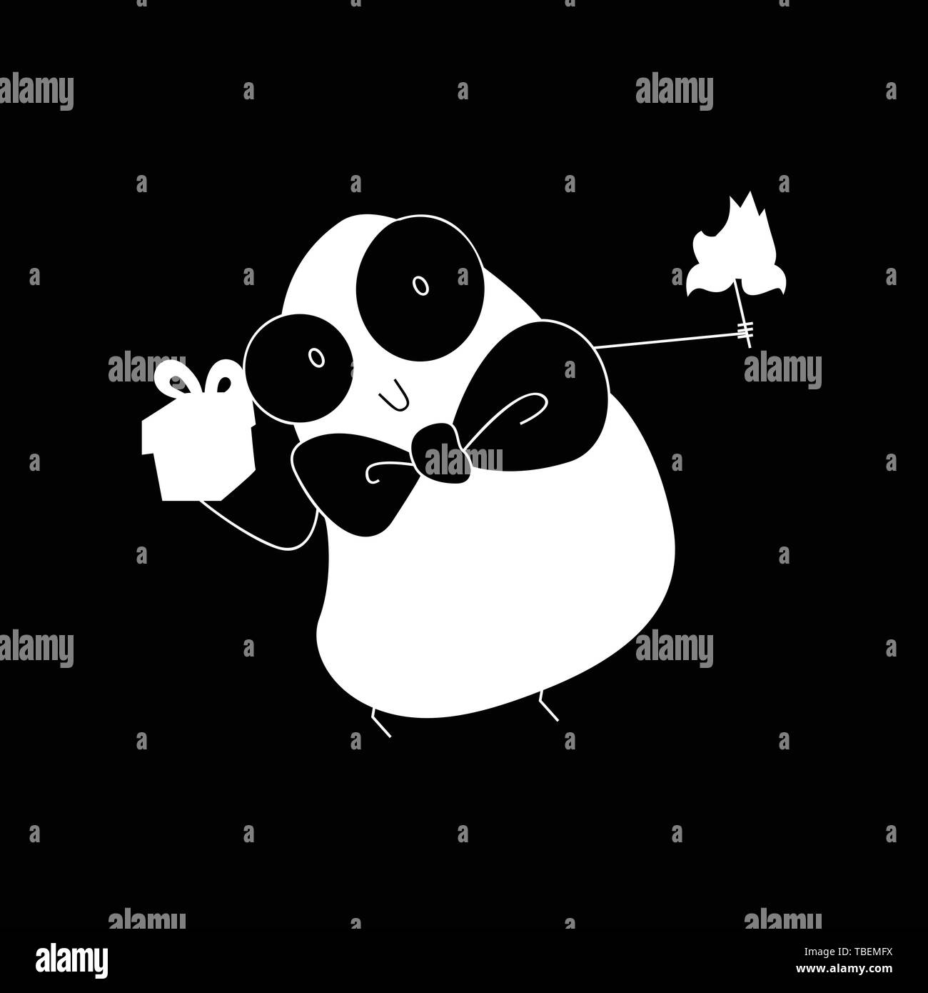 Niedlich valentine Cartoon Illustration - Cartoon mit Geschenkbox Glyphe Symbol weiß Stock Vektor