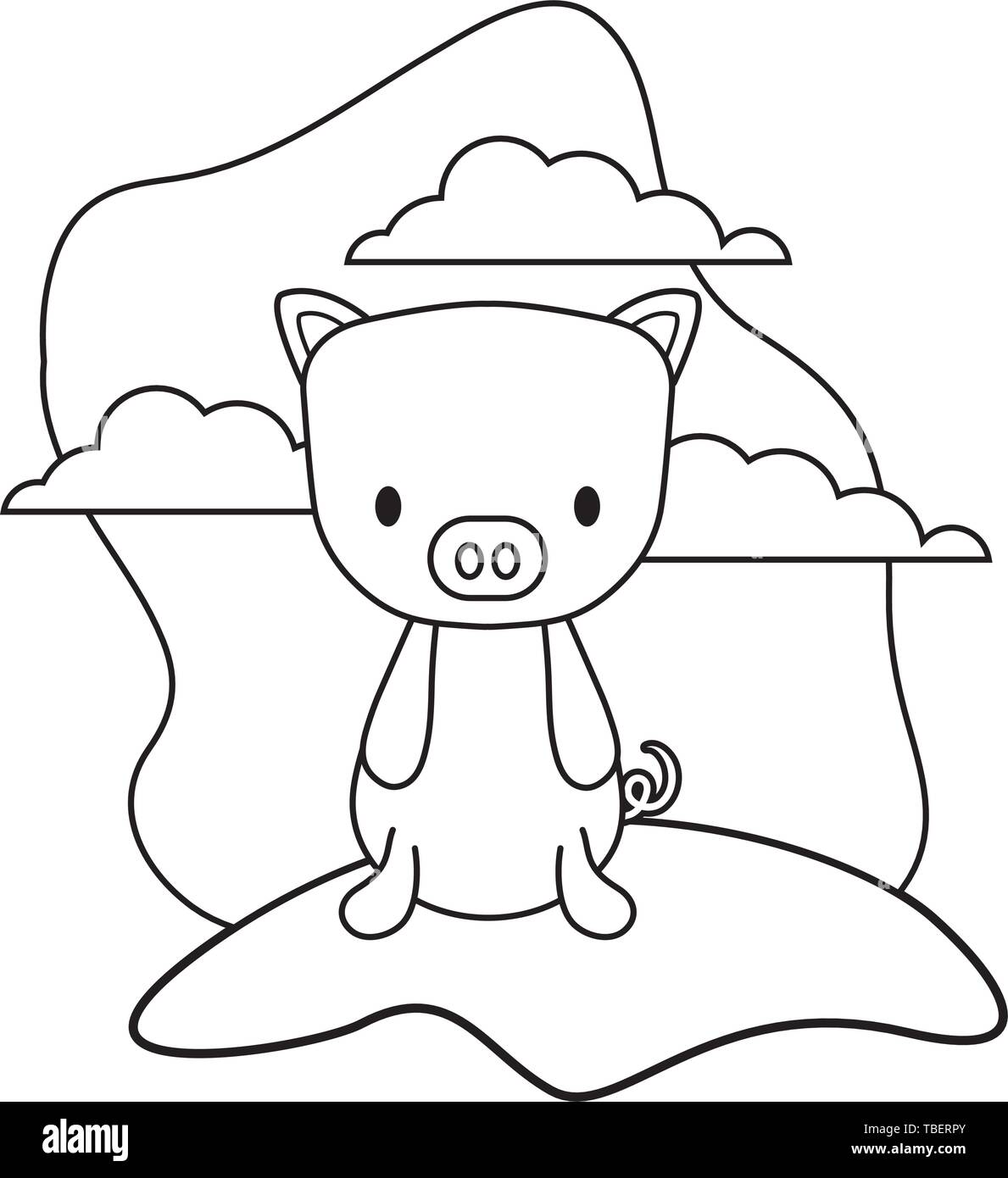 Süße Schweinchen Tier in Landschaft Natur isolierte Symbol Vektor illustration Design Stock Vektor