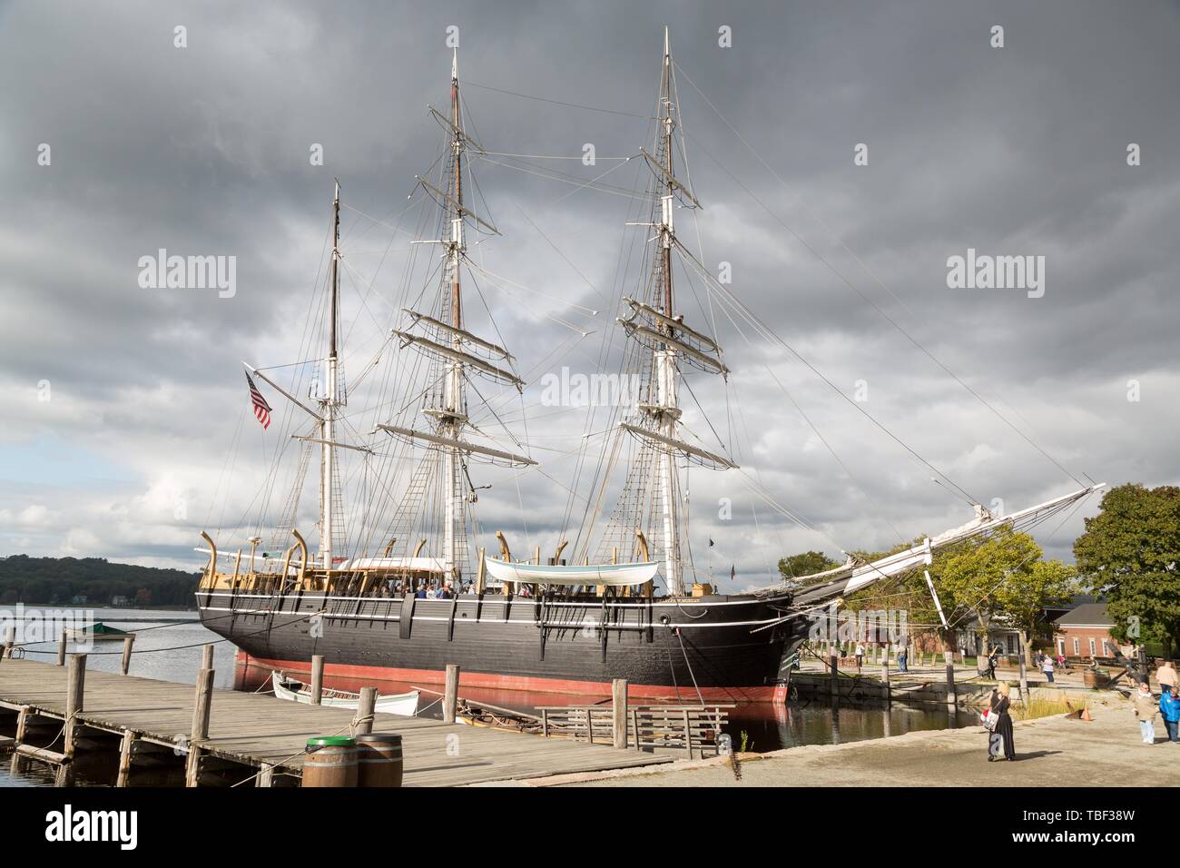 Walfang Schiff, Whaler Charles W. Morgan am Freilichtmuseum Mystic Seaport, Mystic, Connecticut, USA Stockfoto