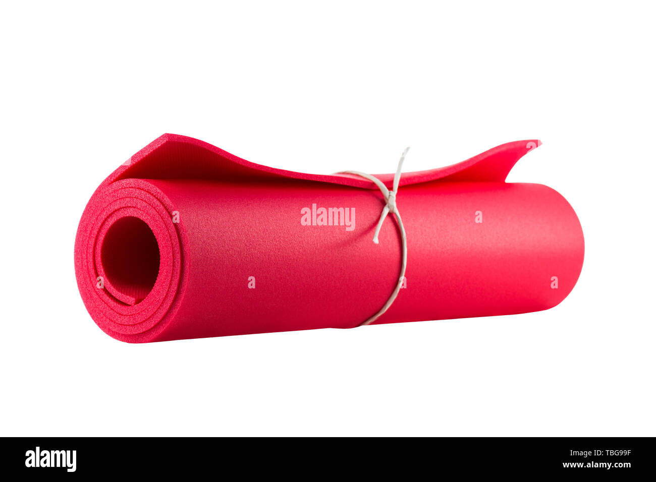 Matte für Fitness, Yoga und Pilates auf weißem Hintergrund Stockfoto