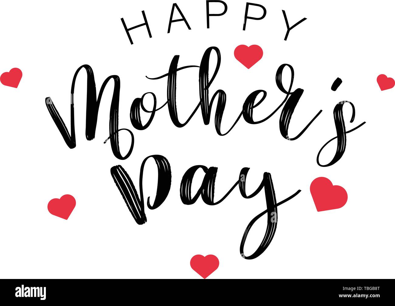 Glückliche Mütter Tag Kalligraphie Text mit einem kleinen roten Herzen. Urlaub und Dekoration Wort und Quotes Konzept. Vector Illustration Stock Vektor
