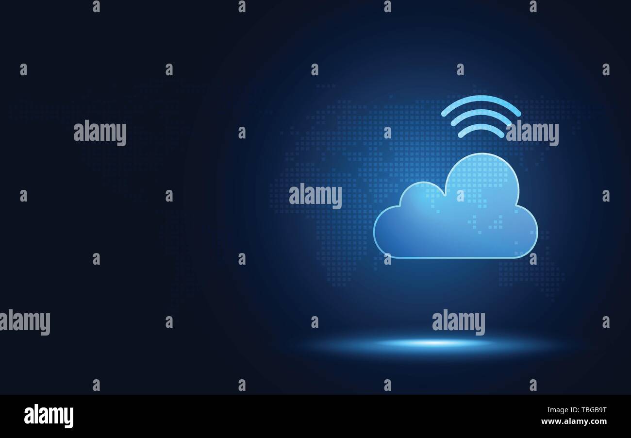 Futuristische blaue Wolke mit Wireless Signal digitale Transformation abstrakter Technologie Hintergrund. Künstliche Intelligenz und großen Daten Konzept. Indust Stock Vektor