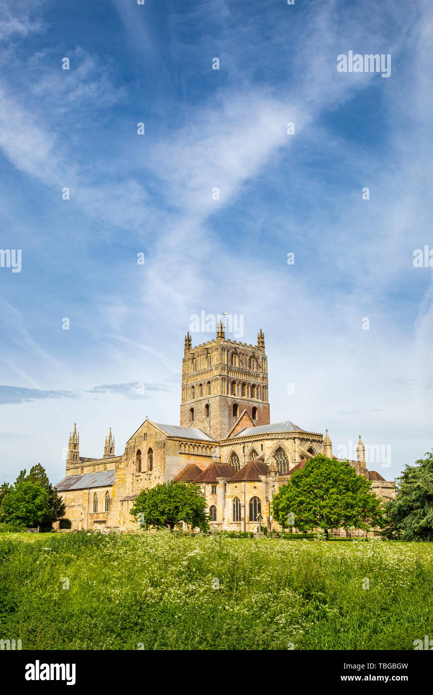Ein Nord osten Ansicht von Tewkesbury Abbey Church in Gloucestershire, England Stockfoto